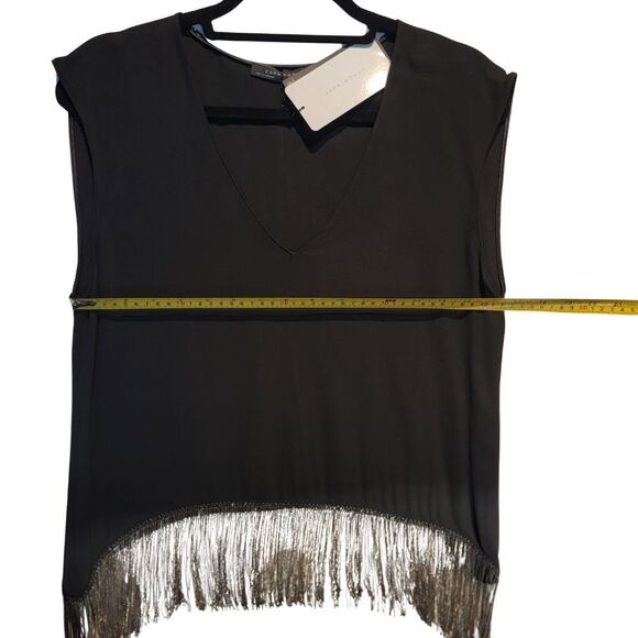 ZARA Black Chain Fringe Sleeveless Top Womens S Dressy Party Grunge Sexy Relaxed - Picture 8 of 11